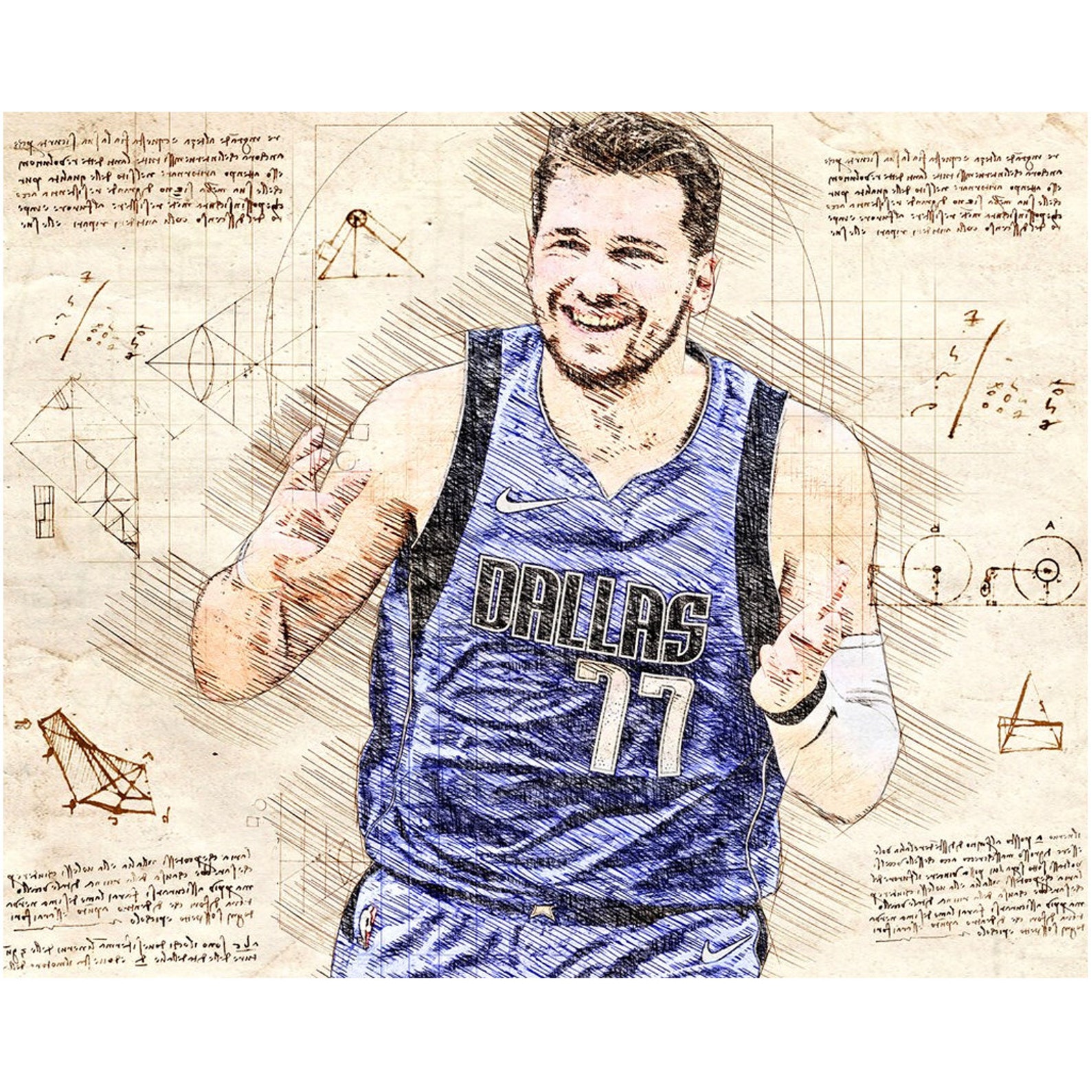Luka Doncic Poster Dallas Mavericks Poster Da Vinci-Style | Etsy