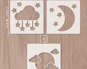 Cloud, Moon and Stars, Stencil, painting wall art, nursery wall, Mylar plastic 190 micron