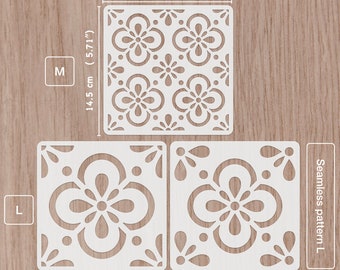 Tile stencil 14.5x 14.5 cm, geometric flower pattern, floral stencil