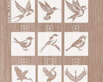 Birds stencil, A4 size, A5 size