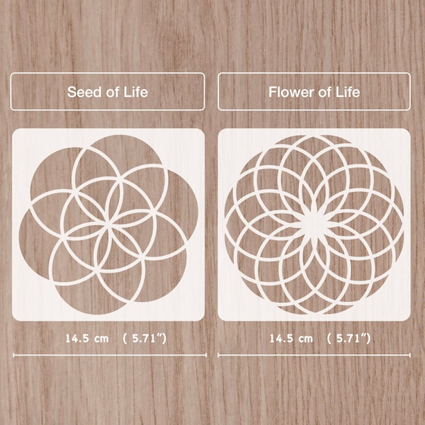 Sacred Geometry stencil, Flower of Life, Seed of Life, 14.5x 14.5 cm