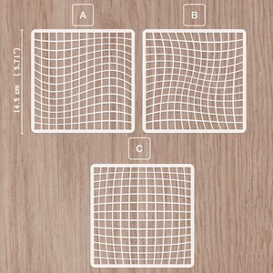 destroyed square fish eye deformed square wave pattern stencil 14.5 cm squares stencil chequer cell pattern