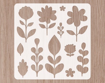 Scandinavian flowers stencil 14.5x 14.5 cm, Scandi style