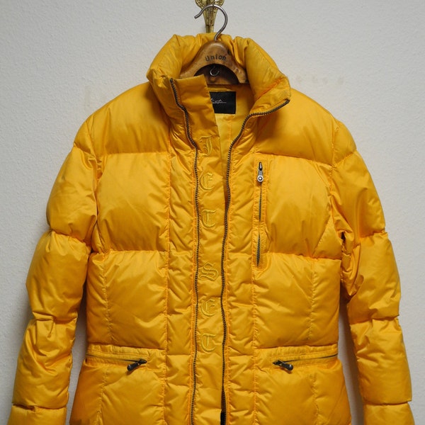 Jet Set Vintage Puffa XS/S Duck Down Jacket Embroidered Yellow Made in Italy Snowboarding Ski