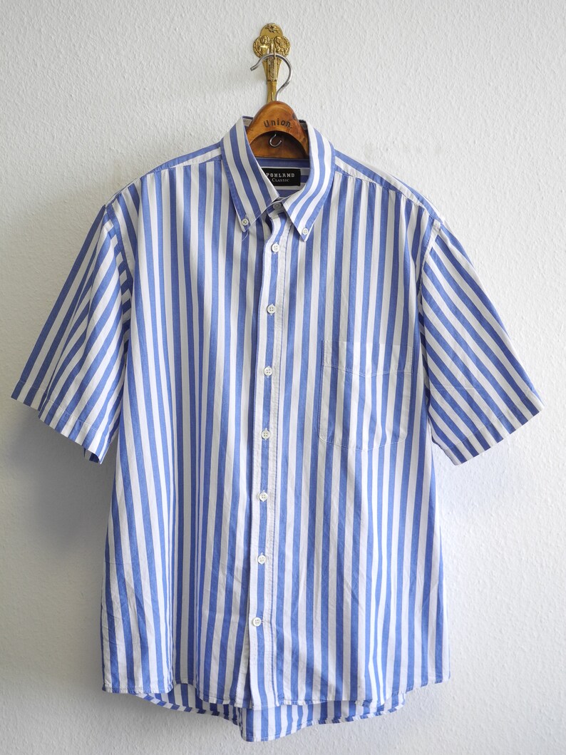 Pohland Vintage Pocket Shirt Maritim LXL Blue White Striped Cotton Button Down Oxford Preppy Popper