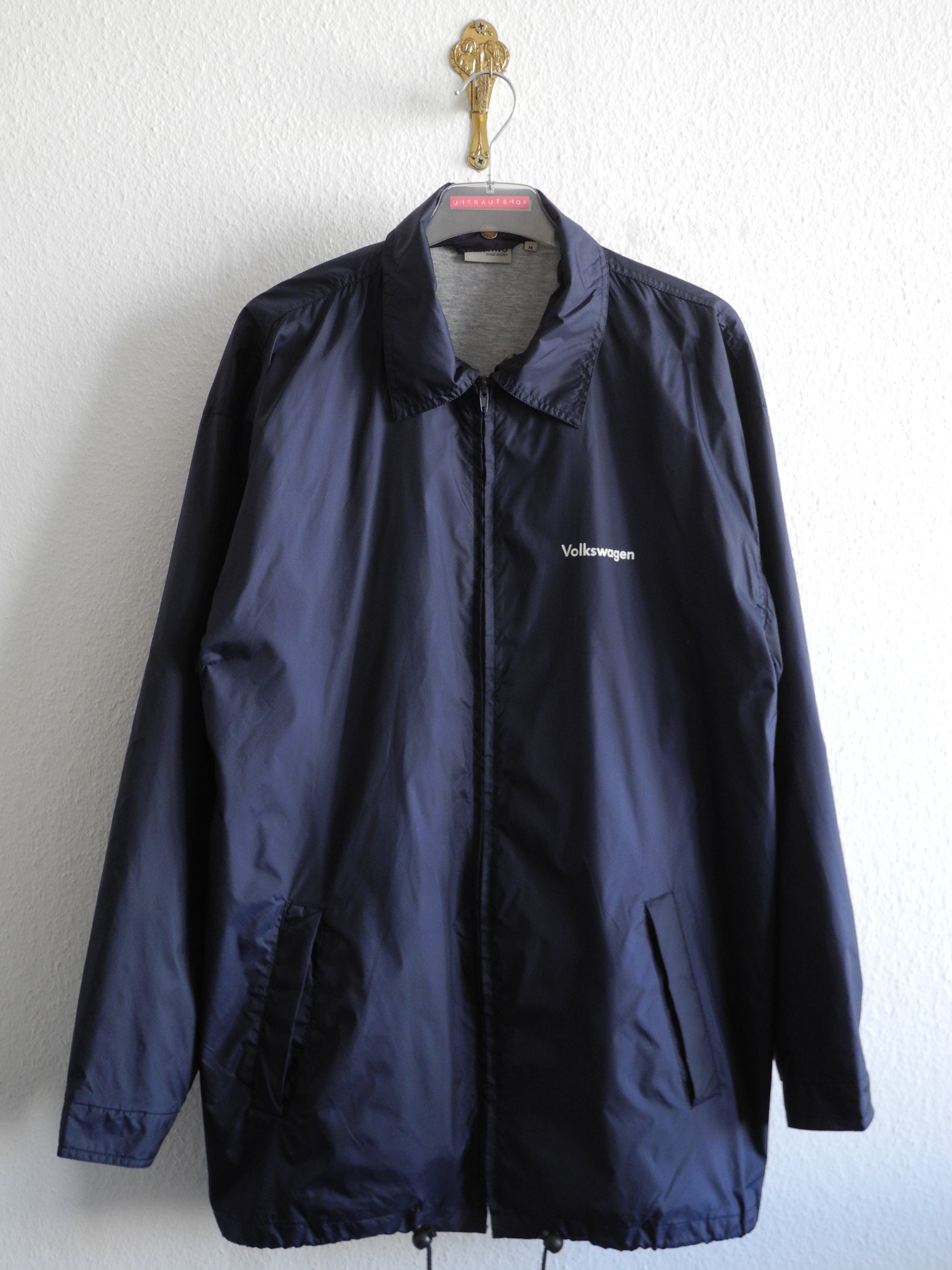 VW Volkswagen Coach Jacket M/L Navy Blue Grey Lining Optional Hood