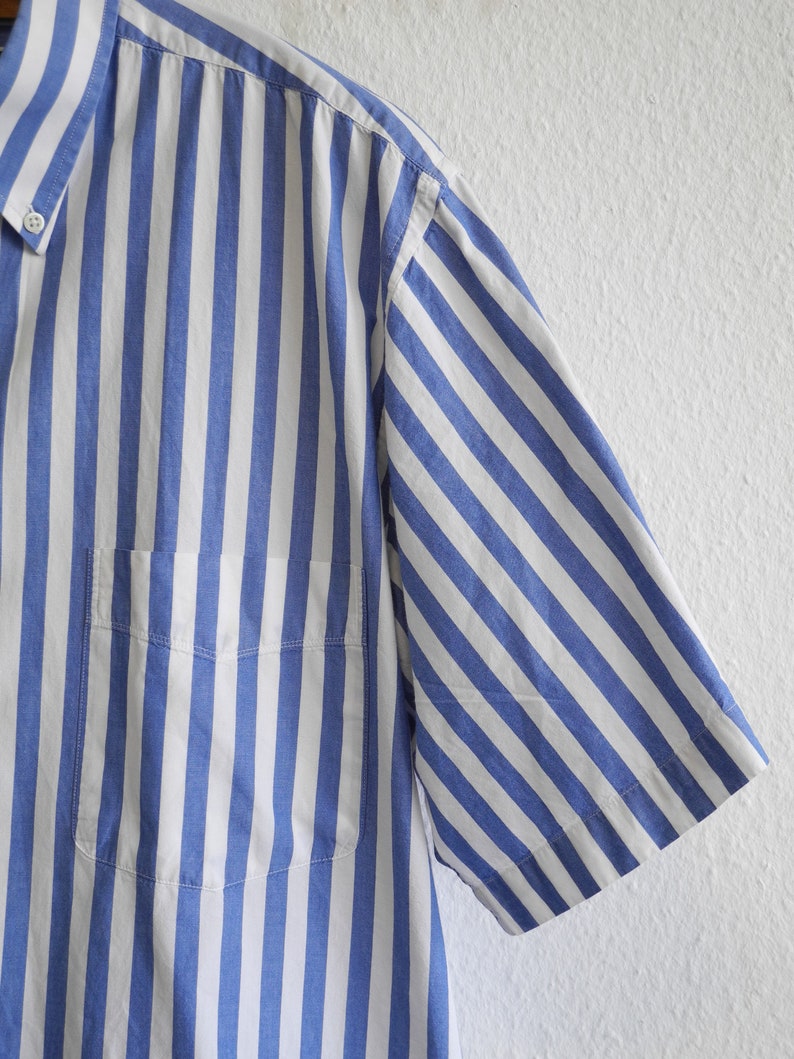 Pohland Vintage Pocket Shirt Maritim LXL Blue White Striped Cotton Button Down Oxford Preppy Popper