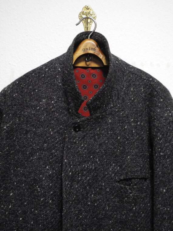 80s vintage jacket M/L gray wool melange red pais… - image 6