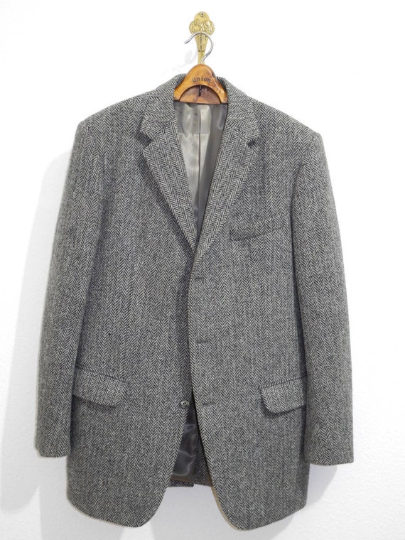 Atelier Torino München Vintage Heavy English Tweed Jacket M/L Herringbone Grey Silver Lining