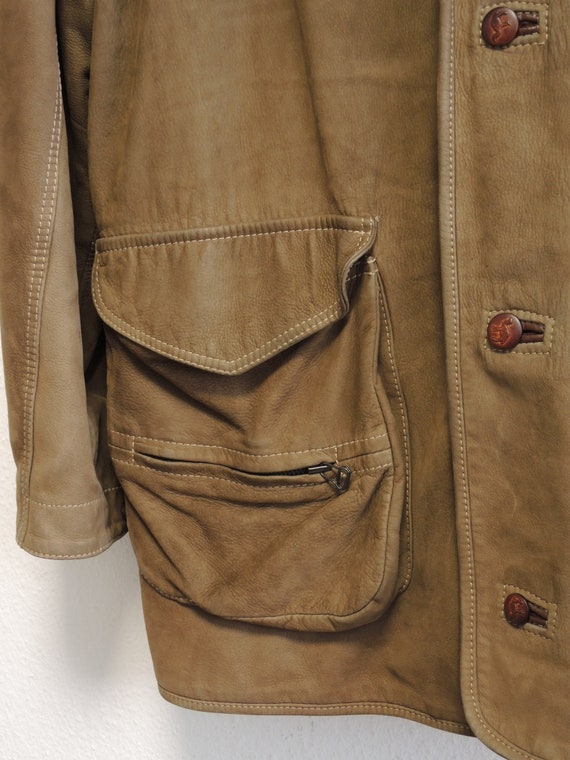 Camel Collection 80s Vintage Leather Jacket L/XL … - image 6