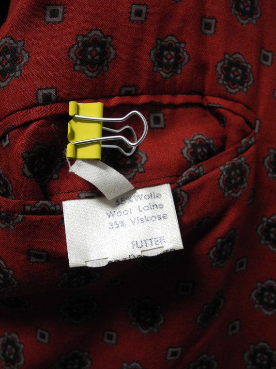 80s vintage jacket M/L gray wool melange red pais… - image 9