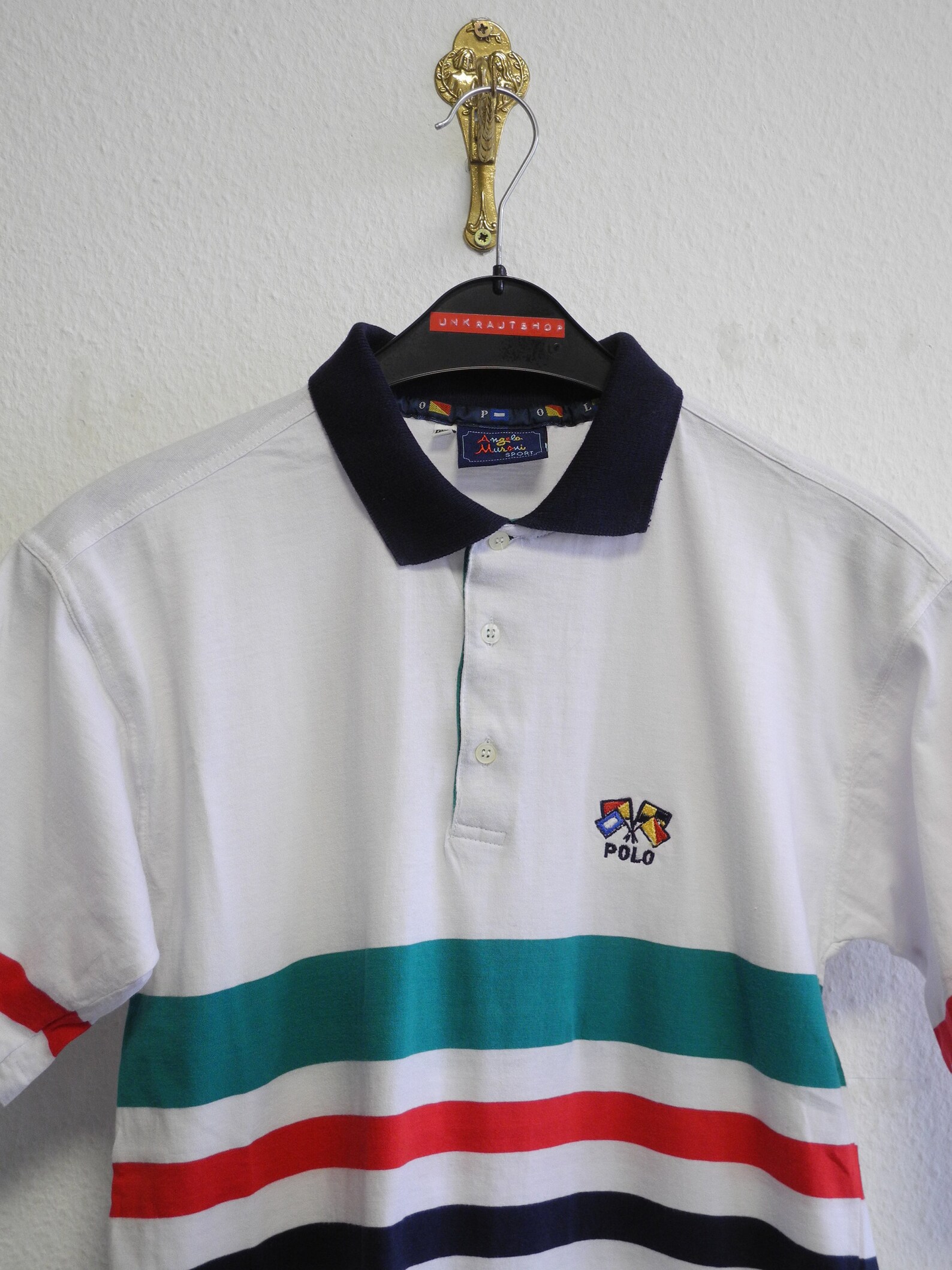 Angelo Muroni Vintage 90s Polo Shirt M/L White Green Blue Red | Etsy