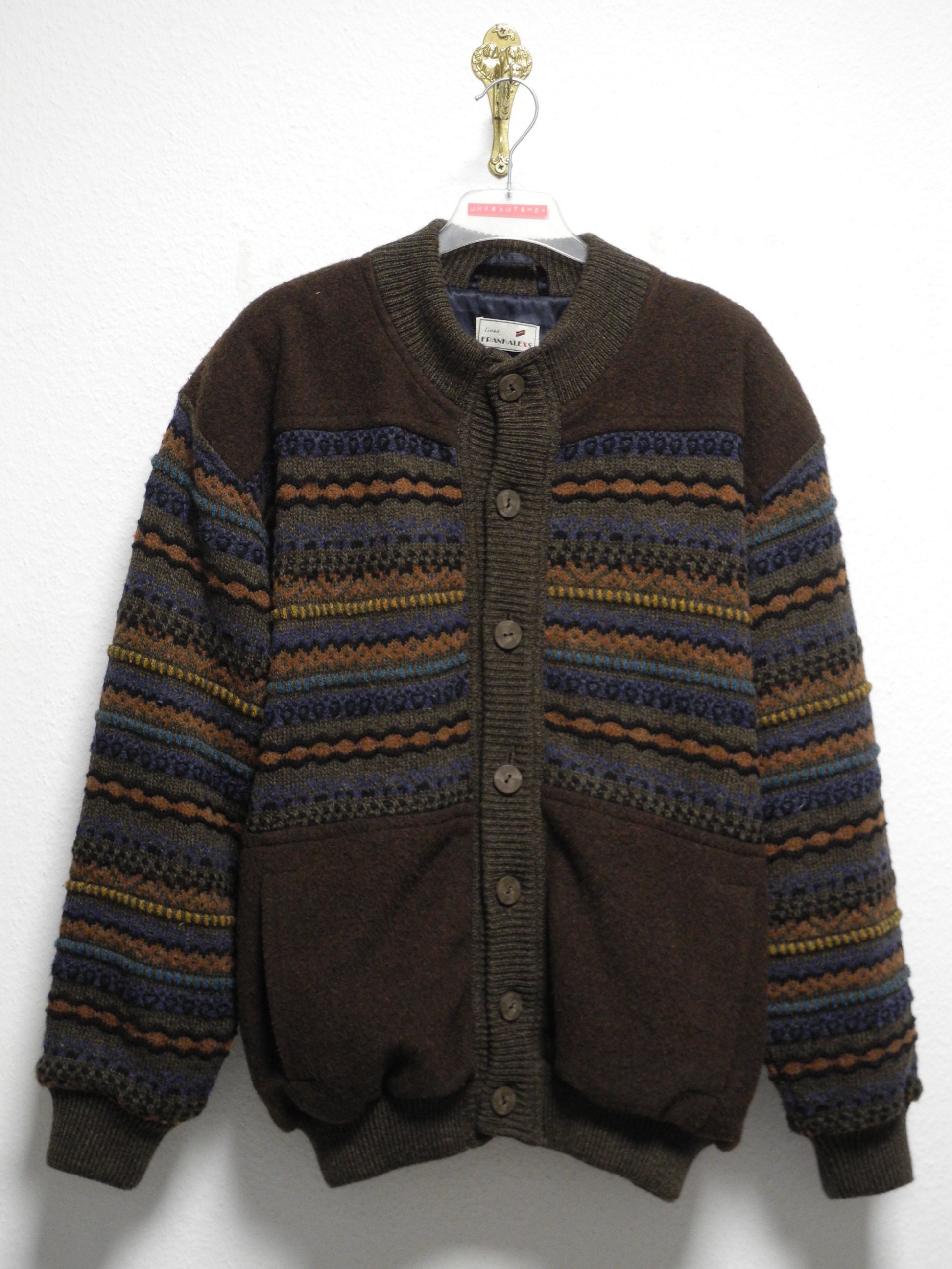 Bunt Intarsia - L/XL Vintage Alexs 80s Bomber Finland Frank Etsy Linea Braun