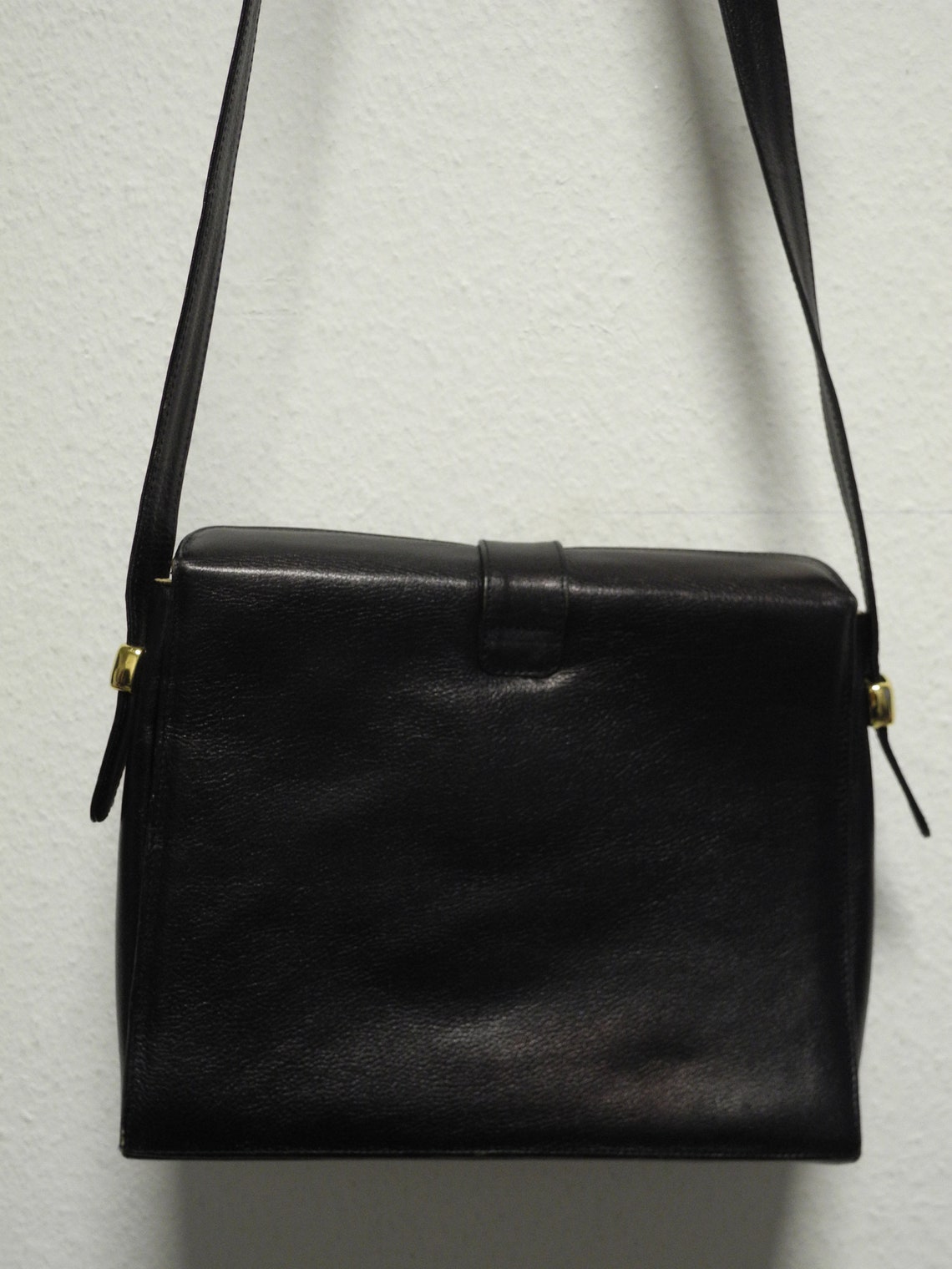 Giudi Vintage Leather Shoulder Bag Black Blue Cream Lining | Etsy