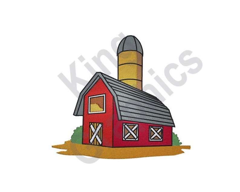 Red Barn Machine Embroidery Design Barn Farm Silo Etsy