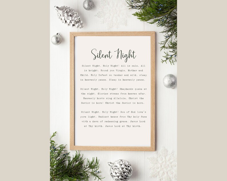 Silent Night Lyrics Sign | Printable Wall Art | Christmas Carol ...