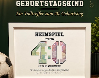 Birthday gift for a football fan | Personalized money gift for a 40th birthday | Money in a picture | Home game gift idea for sports fans on their 40th