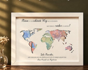 Birthday gift for travel lovers | Personalized birthday money gift | Money gift packaging | Travel-themed world map picture frame