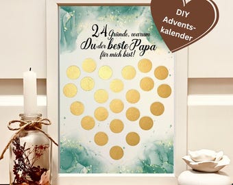 Bester Papa DIY Adventskalender | 24 Gründe zum freirubbeln | Rubbel Adventskalender für Väter zum Selbstbeschriften | Bastelset zum Advent
