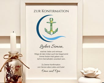 Personalisiertes Geldgeschenk zur Konfirmation mit Anker | Konfirmationsgeschenk für Jungen & Mädchen | maritime Geldverpackung mit Namen