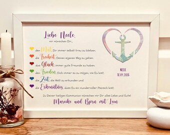 Personalisiertes Geldgeschenk zur Kommunion | Kommunionsgeschenk für Jungen | Bilderrahmen mit Geld für Mädchen | Glaube, Liebe, Hoffnung