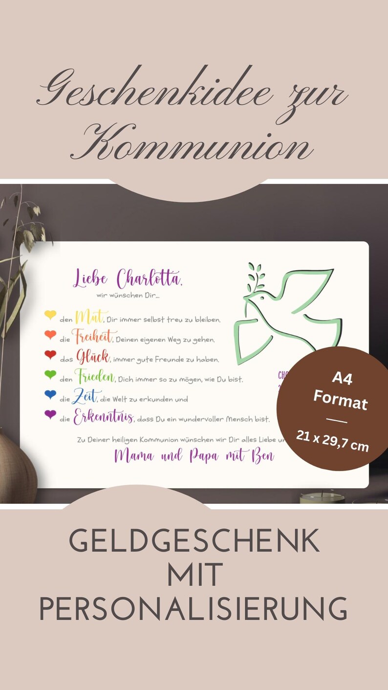 Personalized money gift for First Communion | Gift for Holy Communion | Gift idea with name | Communion gift for godchild image 8