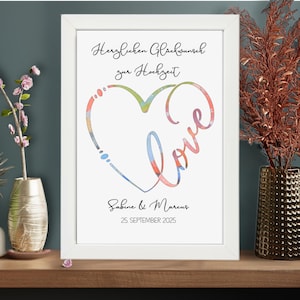 Personalisiertes Hochzeitsgeschenk- Geldgeschenk im Rahmen Herz Love- kreative Geschenke für Brautpaare mit Namen und Hochzeitsdatum