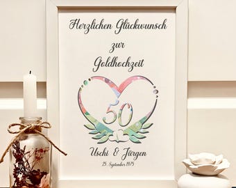 Geldgeschenk zur Goldhochzeit personalisiert | Geschenk zur goldenen Hochzeit | Geschenkidee zum Jubiläum 50 Jahre Ehe | Geld im Bild
