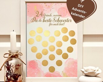 DIY Rubbel-Adventskalender für Schwester | personalisiertes Adventsgeschenk | 24 Gründe warum du die beste Schwester bist Adventskalender
