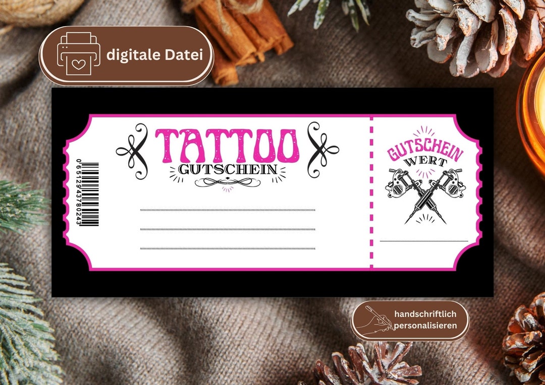 Tattoo Voucher to Print Tattoo Voucher Digital Gift - Etsy