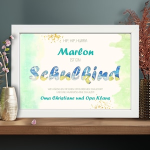 Einschulung Geldgeschenk Junge | personalisiertes Bild mit Name | Geschenk Schulanfang | Geld im Bild | Erinnerungsrahmen Schulkind