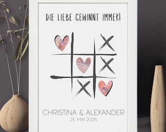 Regalo de dinero personalizado para una boda | Regalo de boda por dinero | Tres en raya | Regalo de dinero para bodas en un marco de fotos