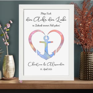Personalisiertes Geldgeschenk zur Hochzeit - Hochzeitsgeschenk im Bilderrahmen für das Brautpaar - Anker der Liebe Geschenkverpackung - Deko