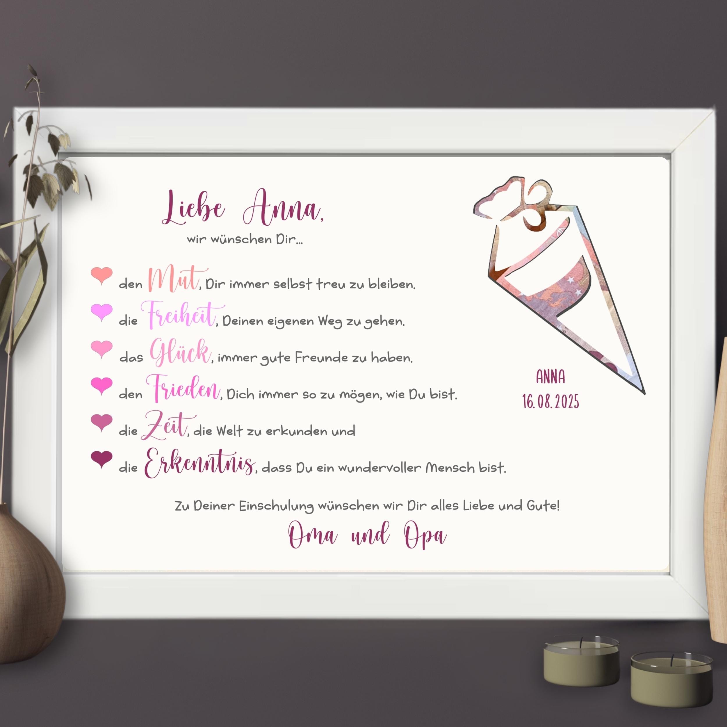 Personalized school enrollment gift | Cash gift for the start of school | Schoolchild picture frame with money | School cone souvenir gift