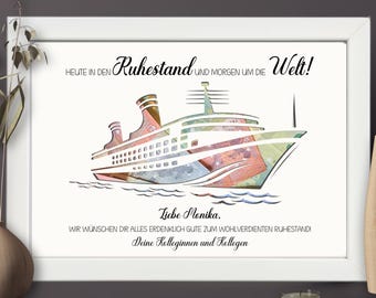 Personalized retirement gift | Cash gift for retirement | Gift for travel lovers | Picture frame ship | Cruise