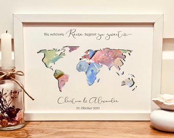 Personalisiertes Geldgeschenk zur Hochzeit | Hochzeitsgeschenk mit Weltkarte | Geld Geschenk Verpackung