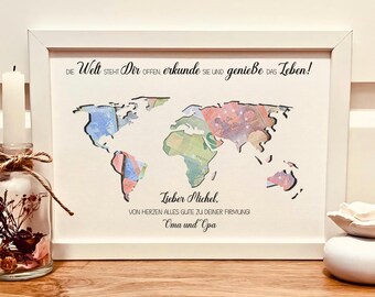 Personalized Confirmation Money Gift | Confirmation Gift for Girls & Boys | Money in a Picture Frame with World Map | Gift Wrapping