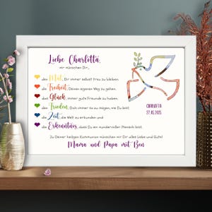 Personalisiertes Geldgeschenk zur Kommunion - Kommunionsgeschenk mit Namen und Datum - Bilderrahmen Andenken - Geschenk Friedenstaube - Deko