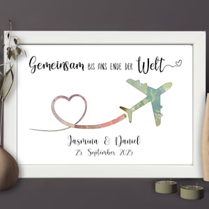 Geldgeschenk zur Hochzeit | Hochzeitsgeschenk personalisiert | Bilderrahmen für Brautpaare | Geschenk Reiseliebhaber | Flitterwochen Geld