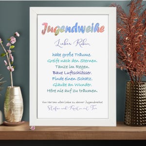 Geldgeschenk zur Jugendweihe personalisiert | Geschenk Jugendfeier Jungen | Geld im Bild | Höre nie auf zu Träumen | Geschenkverpackung