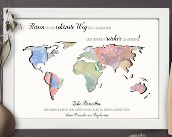 Birthday gift for travel lovers | Personalized birthday cash gift | Cash gift wrapping | Travel photo frame world map