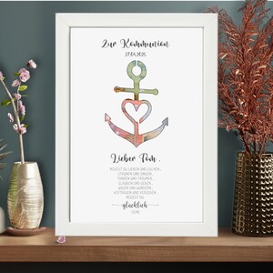 Personalisiertes Geldgeschenk Kommunion - Kommunionsgeschenk für Mädchen & Jungen - Bilderrahmen Andenken - Geschenk Anker - Wanddeko - Deko