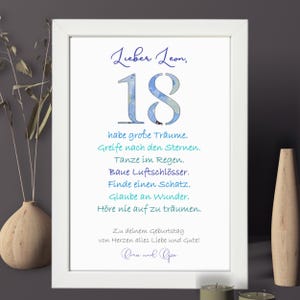 18. Geburtstag Junge Geschenk | Geldgeschenk personalisiert zum Geburtstag | Höre nie auf zu träumen | motivierende Geburtstagswünsche