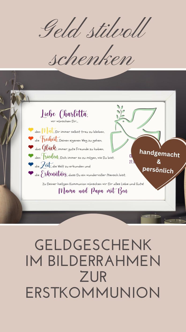 Personalized money gift for First Communion | Gift for Holy Communion | Gift idea with name | Communion gift for godchild image 7