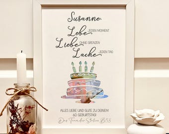 Personalized birthday money gift for women - gift with birthday cake - birthday present Love Live Laugh - money in a picture