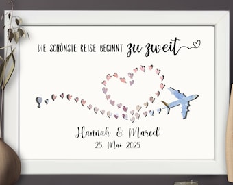 Money gift for a wedding | Personalized wedding gift | Airplane picture frame for newlyweds | Gift for travel lovers