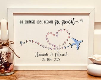 Personalisiertes Geldgeschenk zur Hochzeit – Hochzeitsgeschenk Geld Bilderrahmen | Geschenkset Reisegutschein Flitterwochen | Geschenkidee