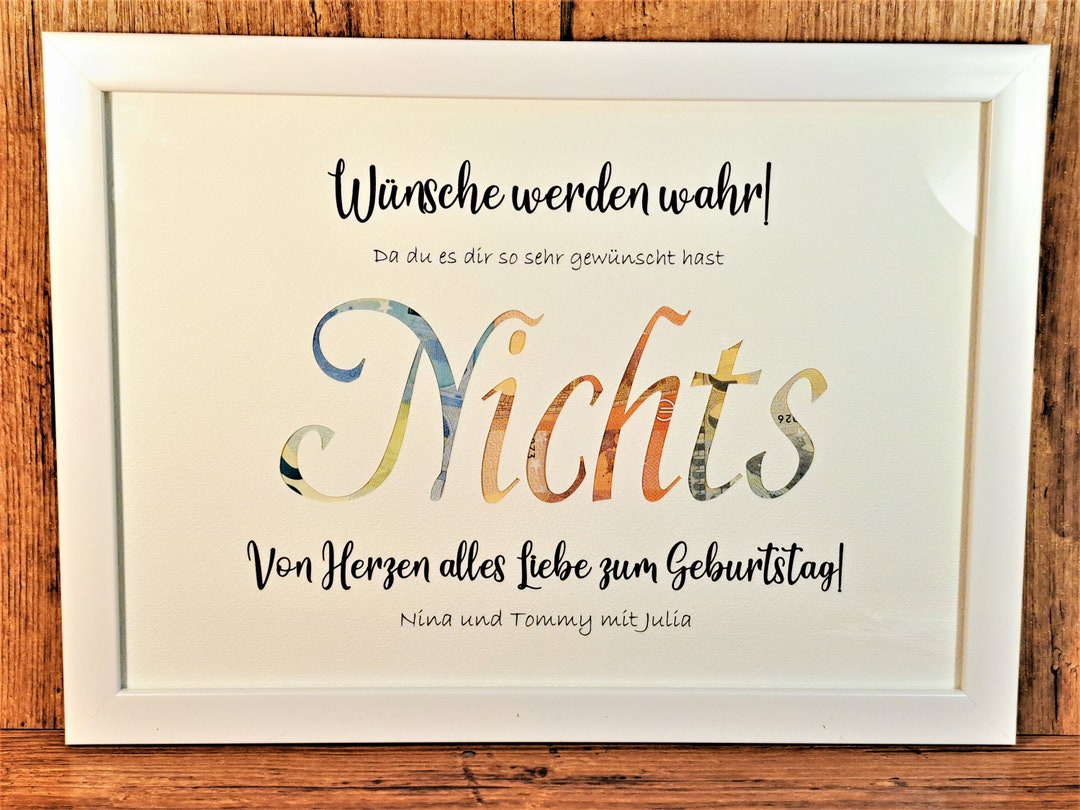 Geldgeschenk Nichts zum Geburtstag personalisiert Etsy.de