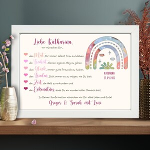 Geldgeschenk zur Konfirmation für Mädchen - Konfirmationsgeschenk personalisiert -  Andenken Geschenk Bilderrahmen - Regenbogen Geld im Bild
