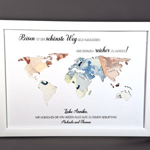 Birthday Gift for Travel Lovers | Personalized birthday money gift | Money gift packaging | Travel photo frame world map